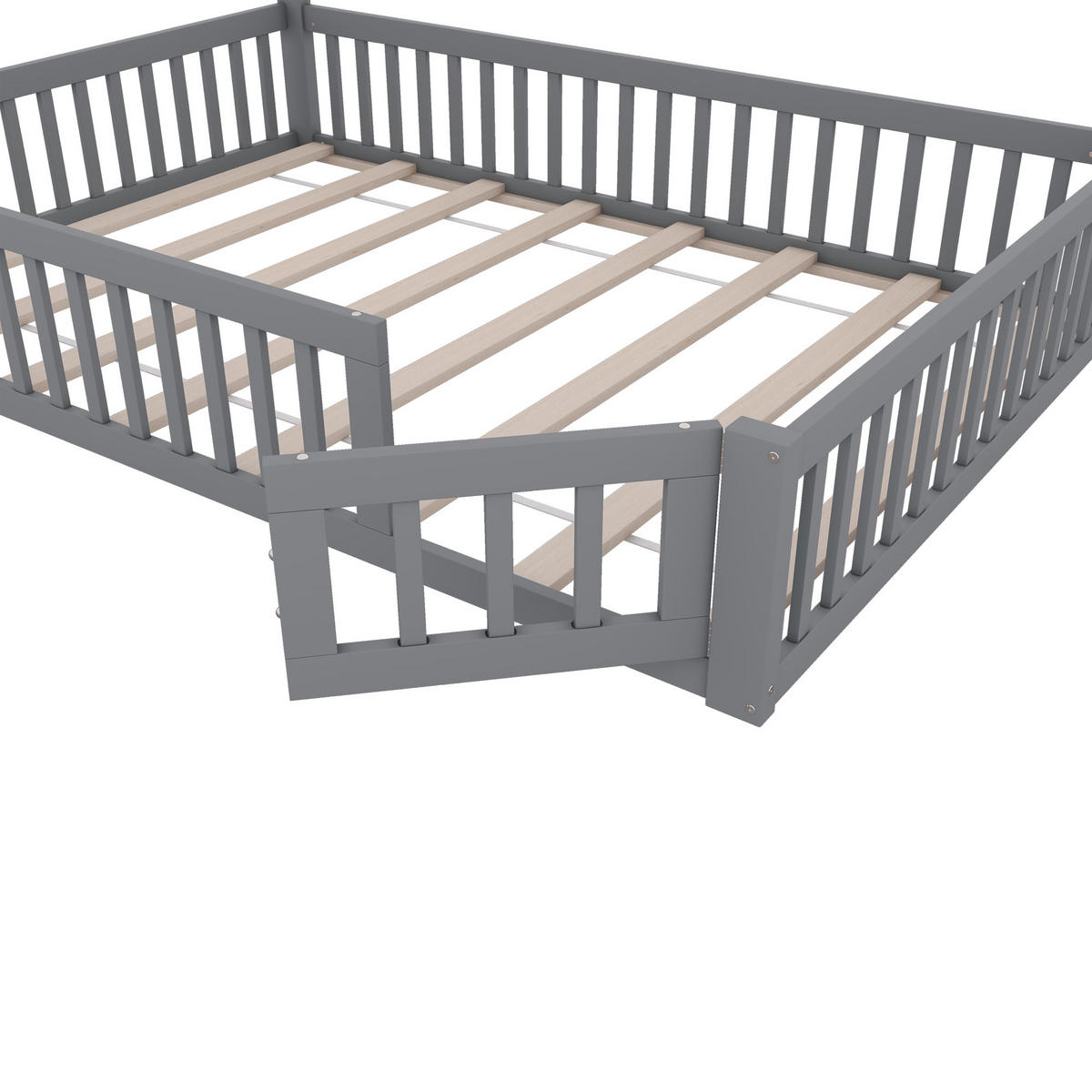 KINDERBETT 140/200 cm Grau in Schornsteinform mit Sicherheitsgitter aus Kiefernholz und MDF - Grau, Holzwerkstoff (140/200cm) - OKWISH