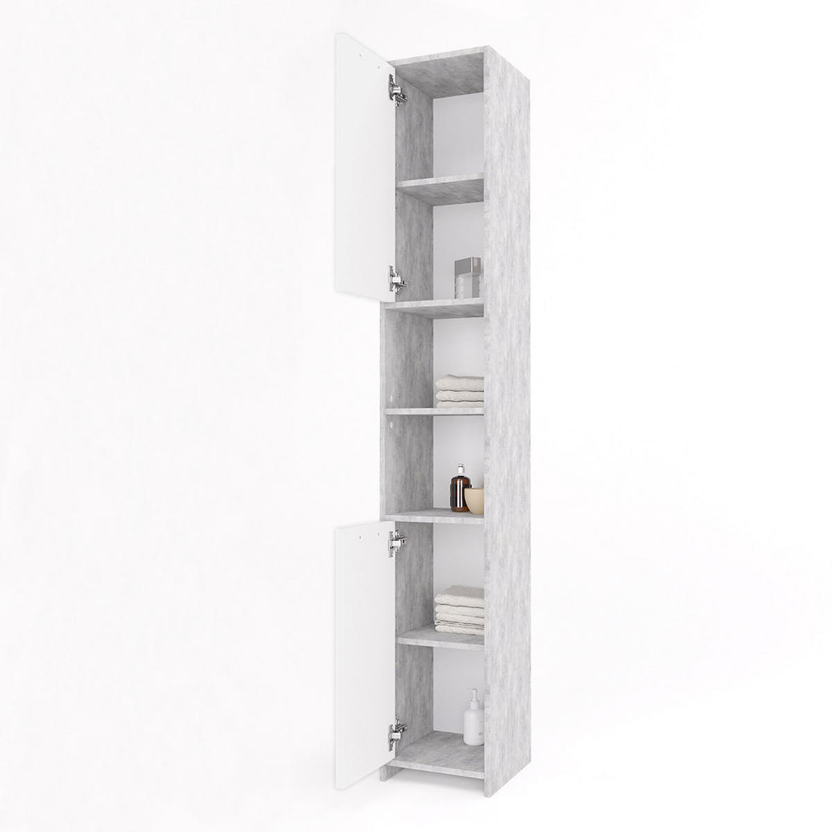 BADSCHRANK Kiko Beton 30 x 190 cm - Weiß/Grau, Holzwerkstoff (30/190/30cm) - Vicco