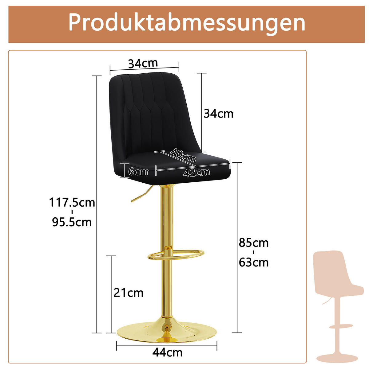BARHOCKER 2er-Set Schwarz höhenverstellbar und drehbar - Schwarz, Metall (44/117.5/44cm) - MIVRAY