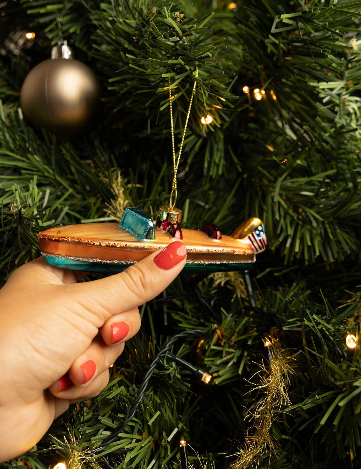 WEIHNACHTSKUGEL Riva Boot 13 cm - Bronzefarben, Glas (5/4/1cm)