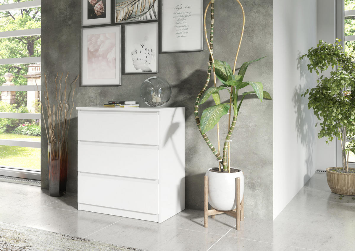 KOMMODE NUDO 70/78,5/39cm mit 3 Schubladen Türen Weiß - Weiß, Holzwerkstoff (70/78.5/39cm) - MASSENO