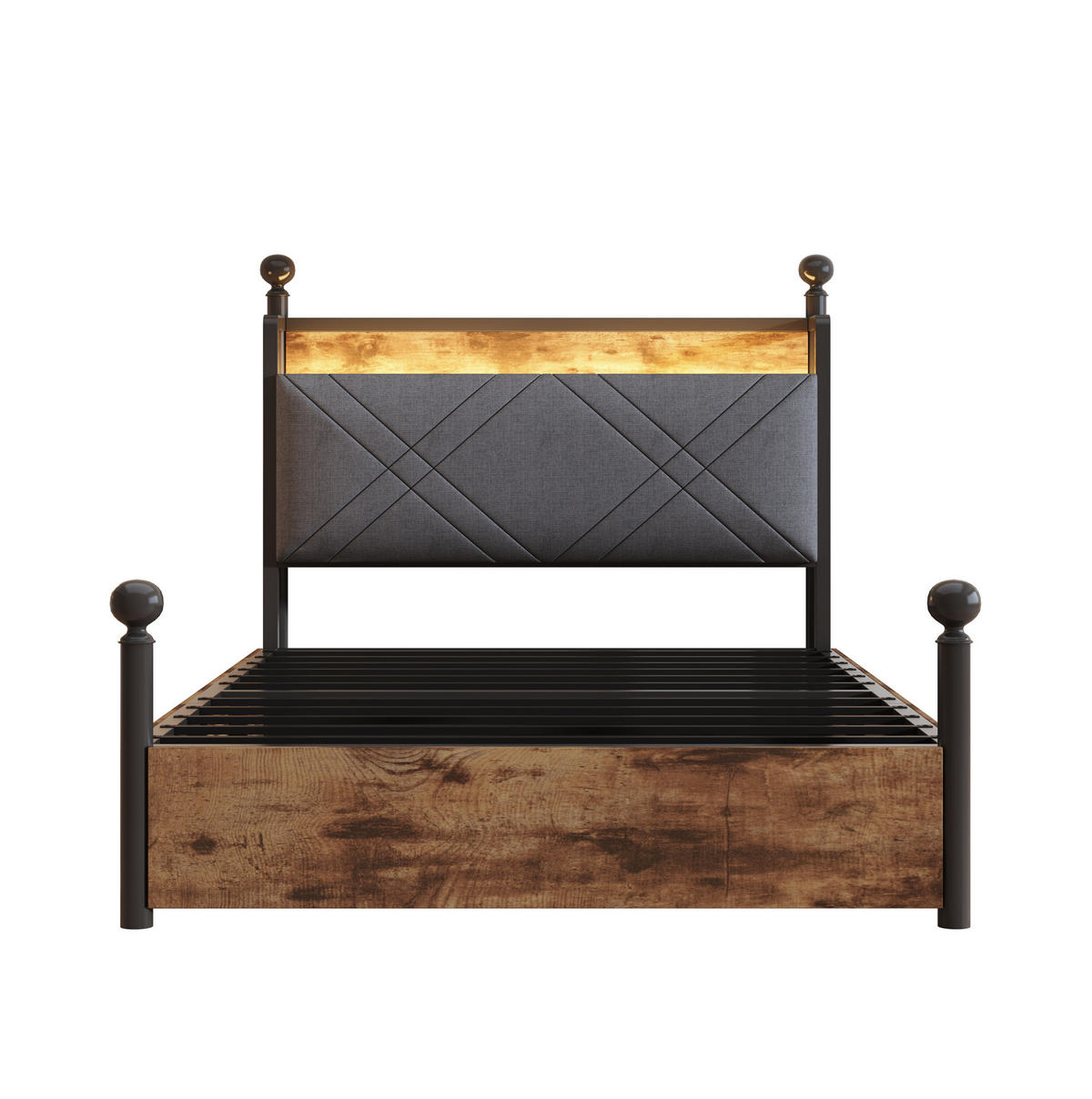 BETT Multifunktionales 90/190 cm mit Stauraum und schwenkbarem Baldachin - Schwarz, Metall (90/190cm) - OKWISH