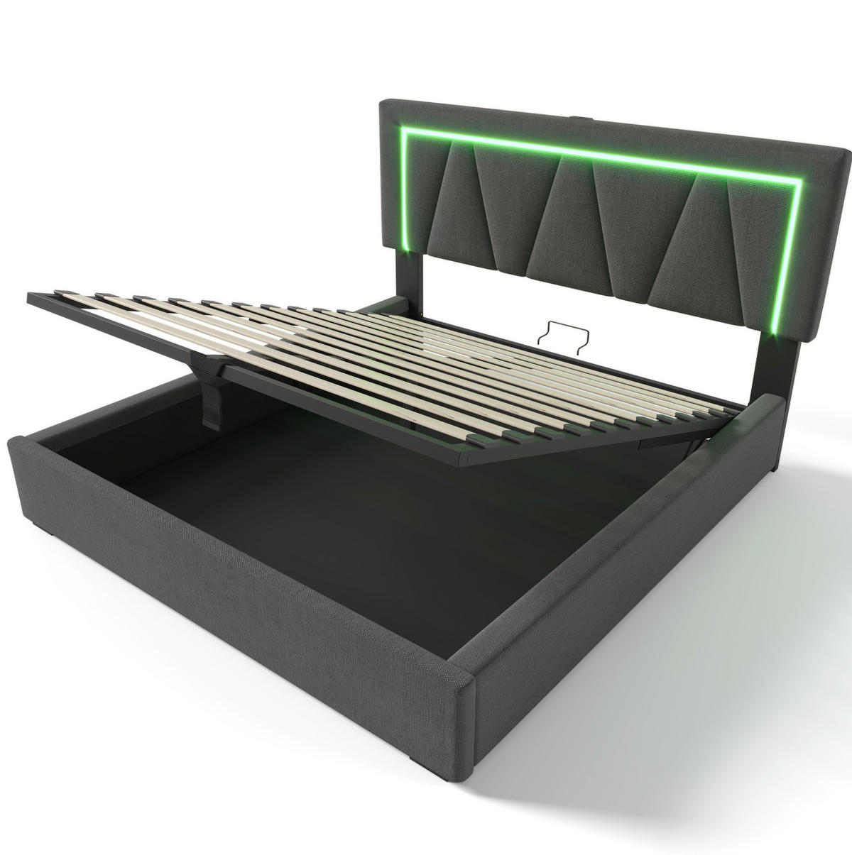 POLSTERBETT mit Stauraum USB und LED 140x200 cm Leinen Grau - Grau, Metall (140/200cm) - Meubliv