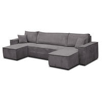 WOHNLANDSCHAFT Hugo U-Form Cordstoff mit Schlaffunktion und Bettkasten - Dunkelgrau, Textil (312/83/142cm) - VENASI MÖBEL