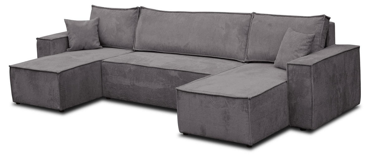 WOHNLANDSCHAFT Hugo U-Form Cordstoff mit Schlaffunktion und Bettkasten - Dunkelgrau, Textil (312/83/142cm) - VENASI MÖBEL