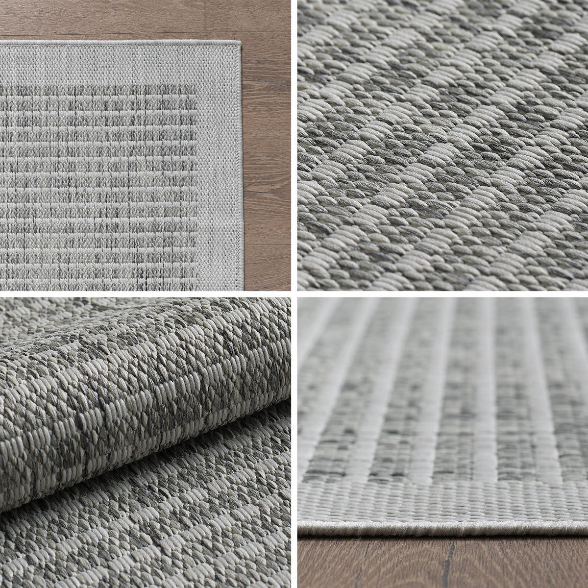 TEPPICH Outdoor Flachgewebe Uni-Farbe Polypropylen Balkon Grau Rund 160x160 - Grau, Textil (160/160cm) - KADIMA DESIGN
