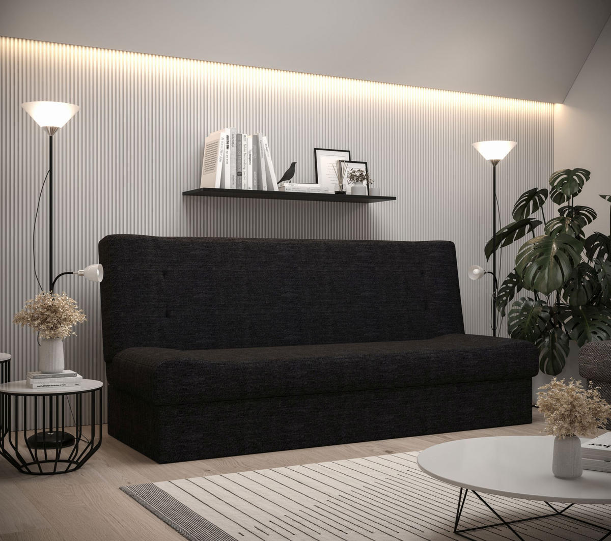 SOFA LAWA mit Schlaffunktion KORNET 10 mit Stauraum - Schwarz, Textil (192/93/80cm) - Bedante