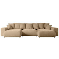WOHNLANDSCHAFT mit Schlaffunktion und Bettkasten ESKAR-U -352x165x84cm Beige Velours - Beige/Schwarz, Holzwerkstoff/Kunststoff (352/84/165cm) - ALTDECOR