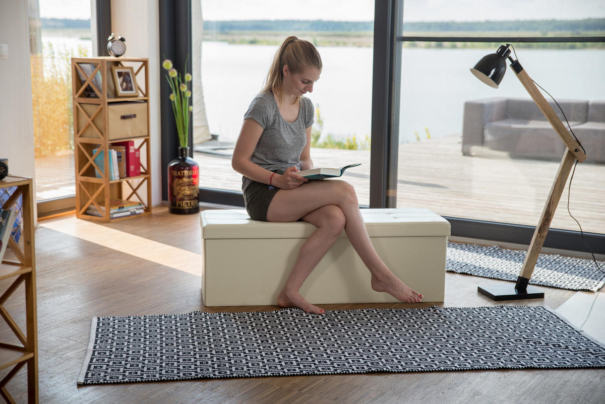 FALTBARE Sitzbank - Creme, Holzwerkstoff/Kunststoff (38/38/114cm) - Relaxdays