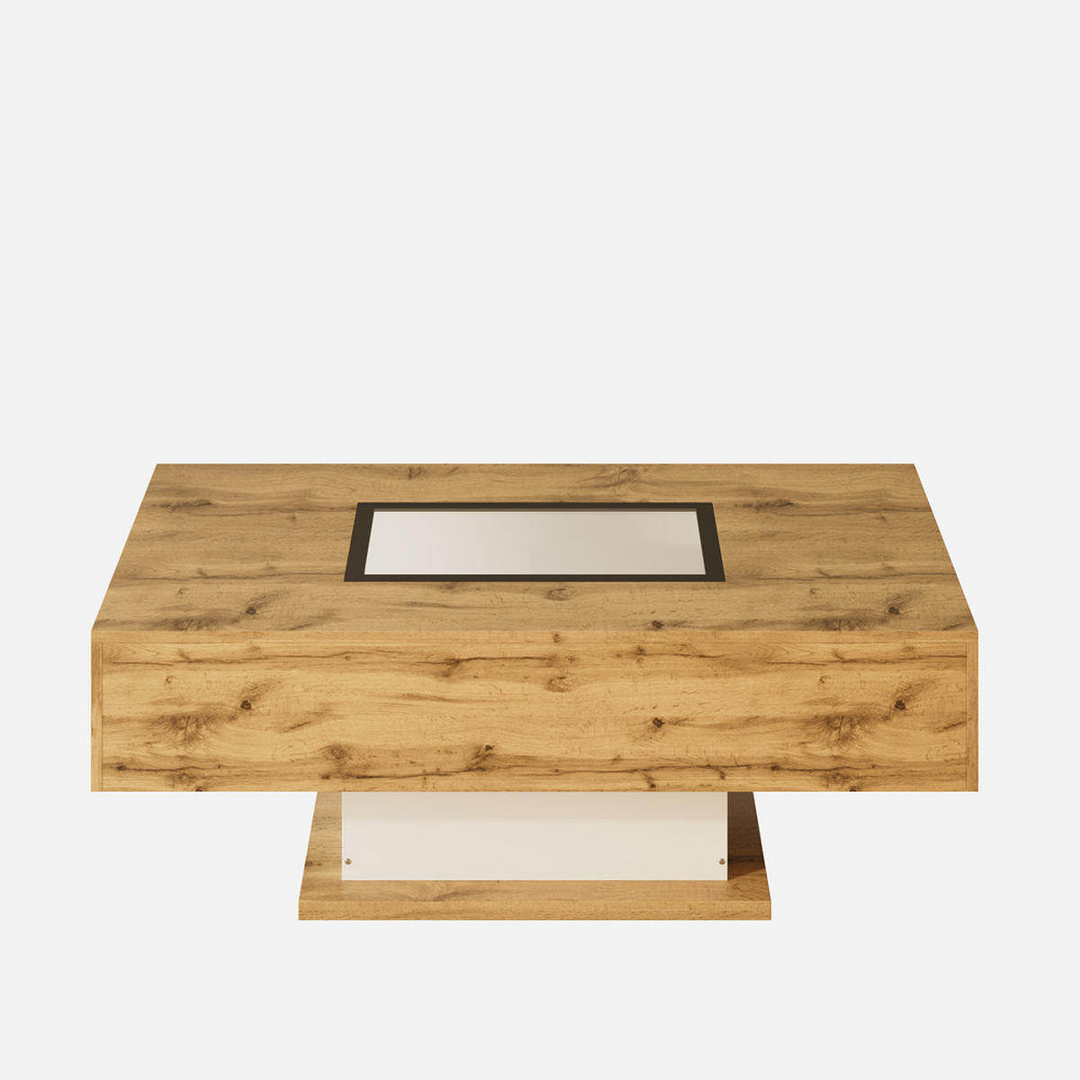 COUCHTISCH LED Farbwechsel Glas 2 Schubladen Beistelltisch Modern - Braun, Holz (126.36/69.85/14.6cm) - FLIEKS