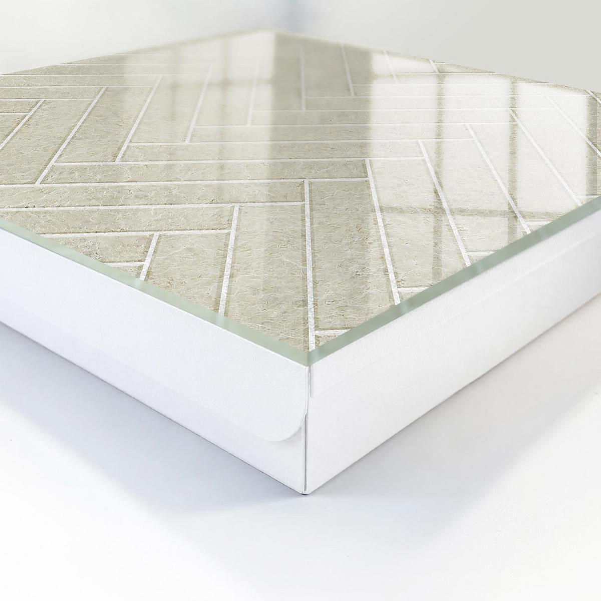 SCHLÜSSELBOX Weiß 30x30 cm – Türöffnung nach rechts - Beige Fischgrätmuster - Beige, Metall (30/30/5cm) - TULUP