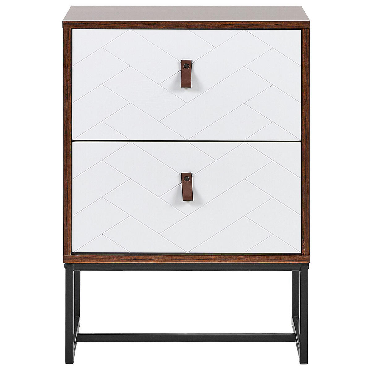 NACHTTISCH dunkler Holzfarbton/weiß 2 Schubladen Nueva - Dunkelbraun/Schwarz, Holzwerkstoff (49/69/38cm) - Beliani