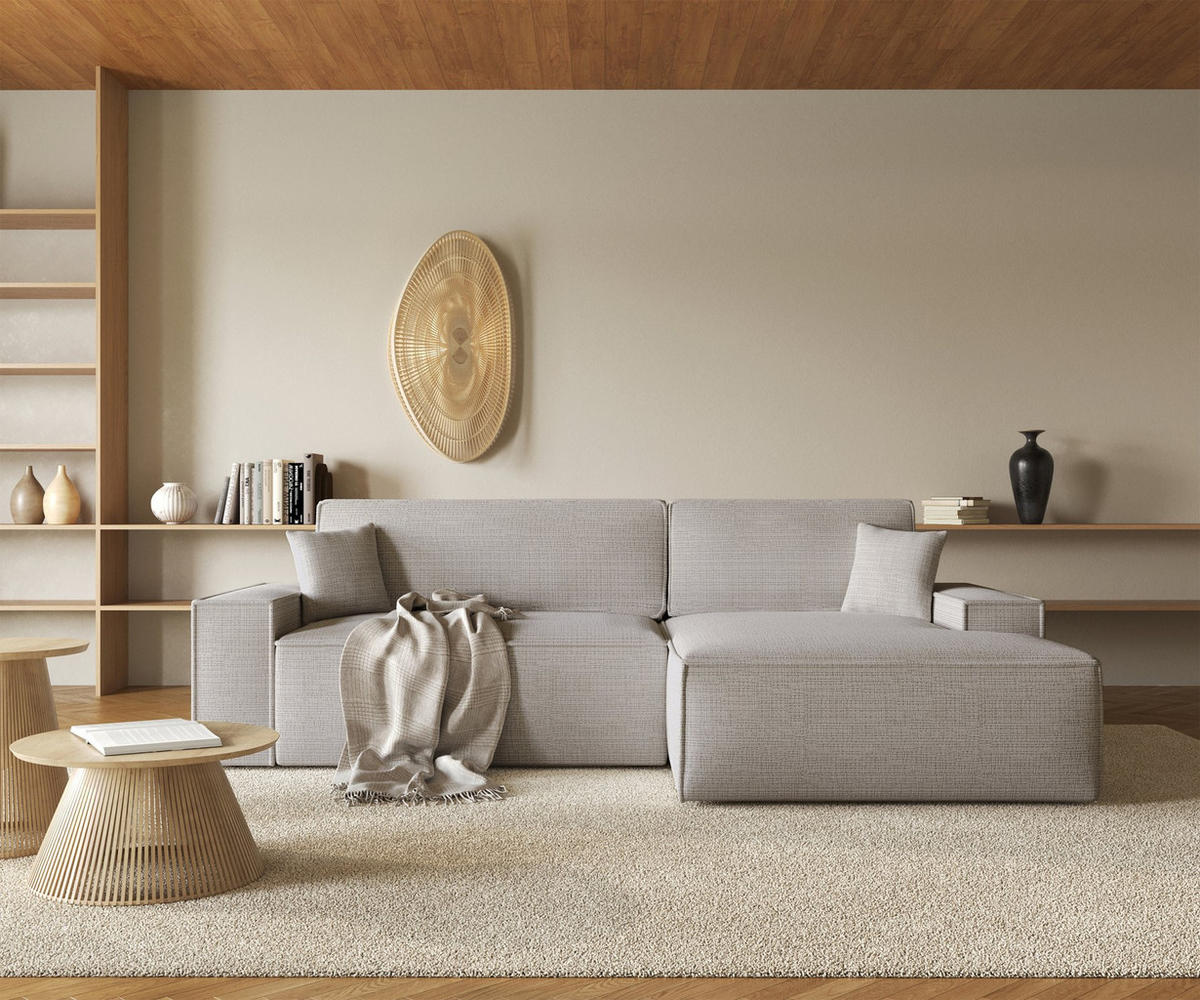 ECKSOFA Farese New Grau-Beige Chenille - Taupe/Schwarz, Kunststoff/Textil (267/167cm) - Selsey