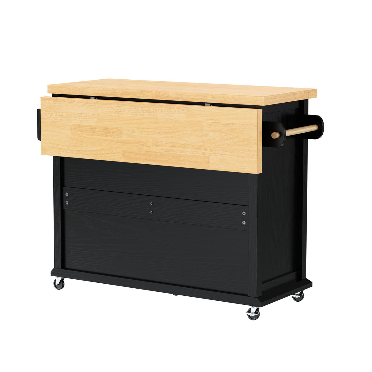 KÜCHENINSEL mit Rollen 107/45/90.5 cm Schwarz mit 4 Schublade und ausziehbarem Esstisch - Schwarz, Holz/Holzwerkstoff (45/90.5/107cm) - Oxeza