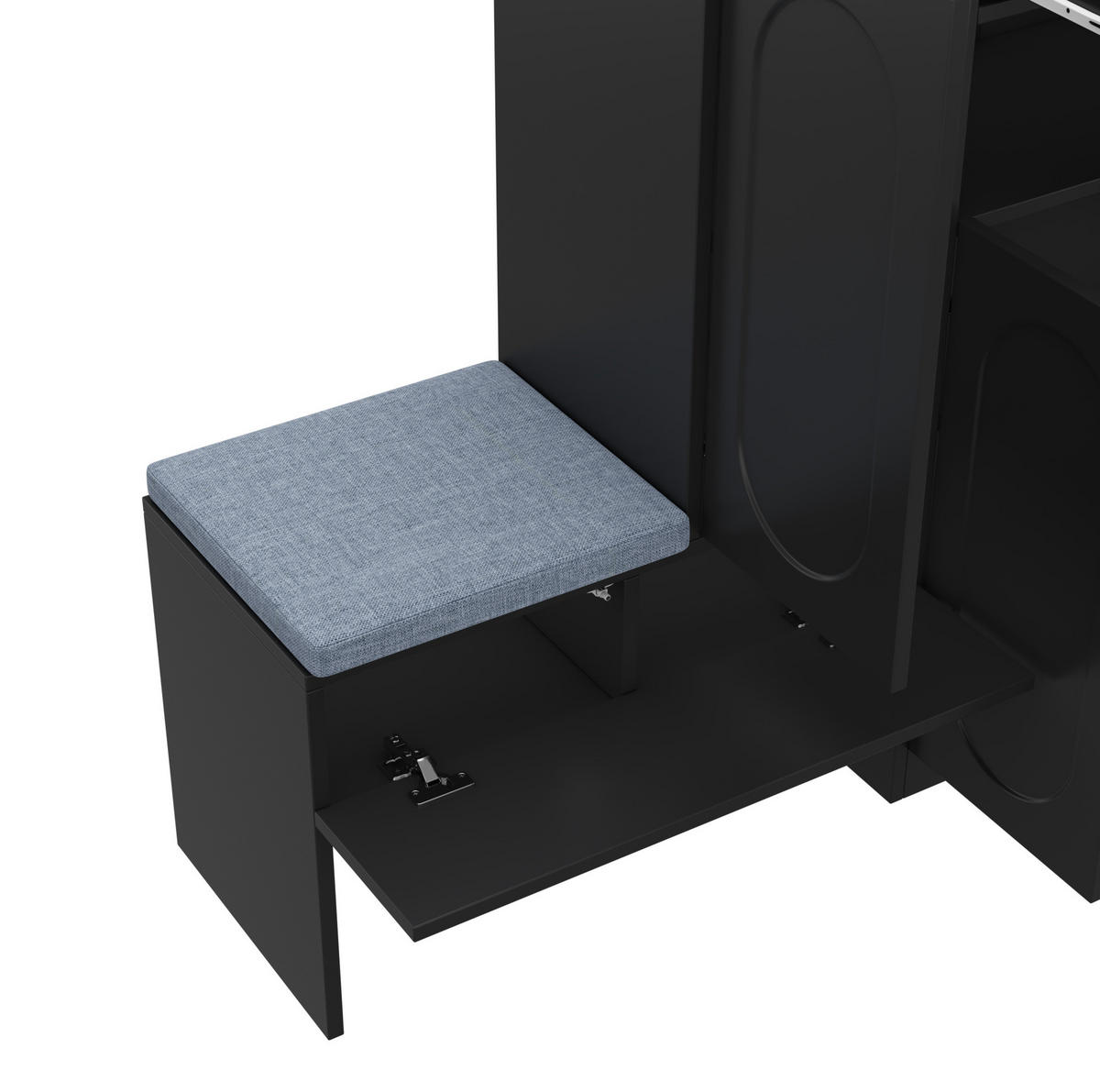 SCHUHSCHRANK aus Spanplatte 130/35/110 cm mit Sitzbank, Sanftschließfunktion und höhenverstellbaren Böden, Schwarz - Schwarz, Holzwerkstoff (130/110/35cm) - Redom