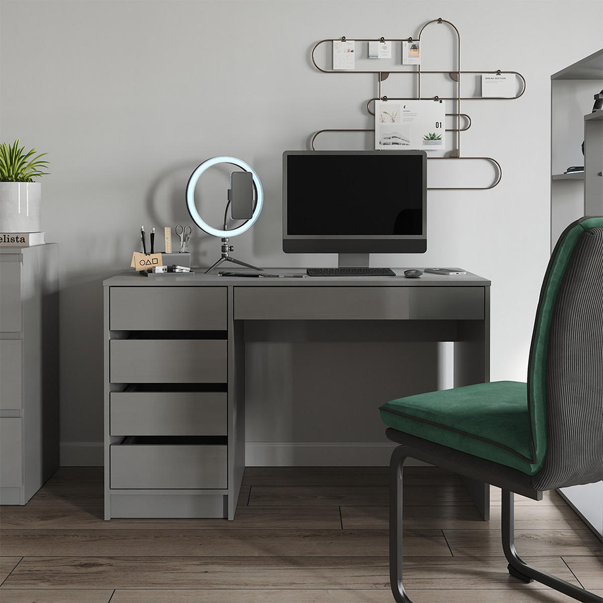 STŮL Sherry Šedá s vysokým leskem - šedá, kompozitní dřevo (120/55/75cm) - Vicco