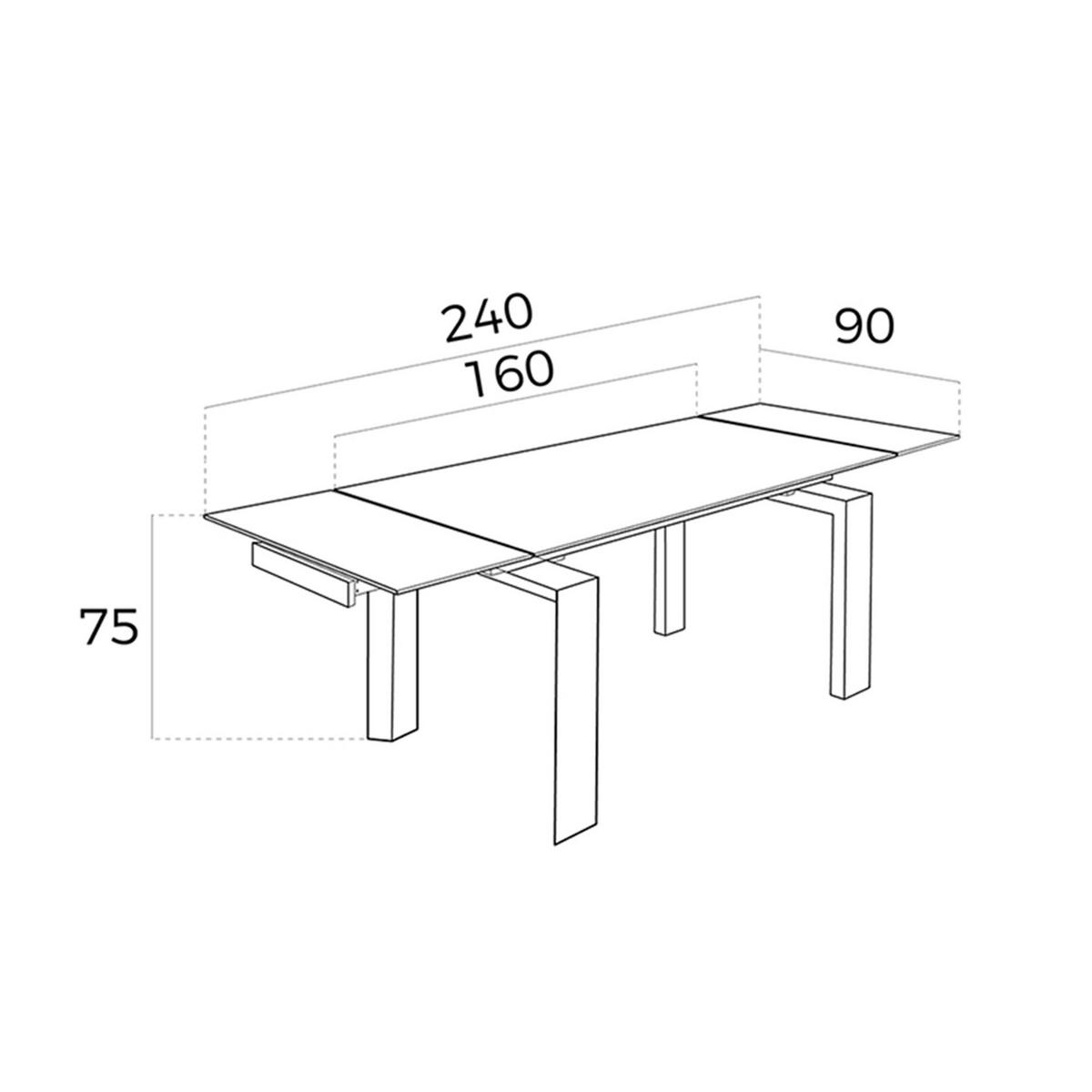 ESSTISCH Ausziehbarer Esstisch Rechteckig gehärtetes Glas aus Walnuss 160/90/75 cm - Edelstahlfarben/Transparent, Holz (90/160/75cm) - ANGEL CERDA