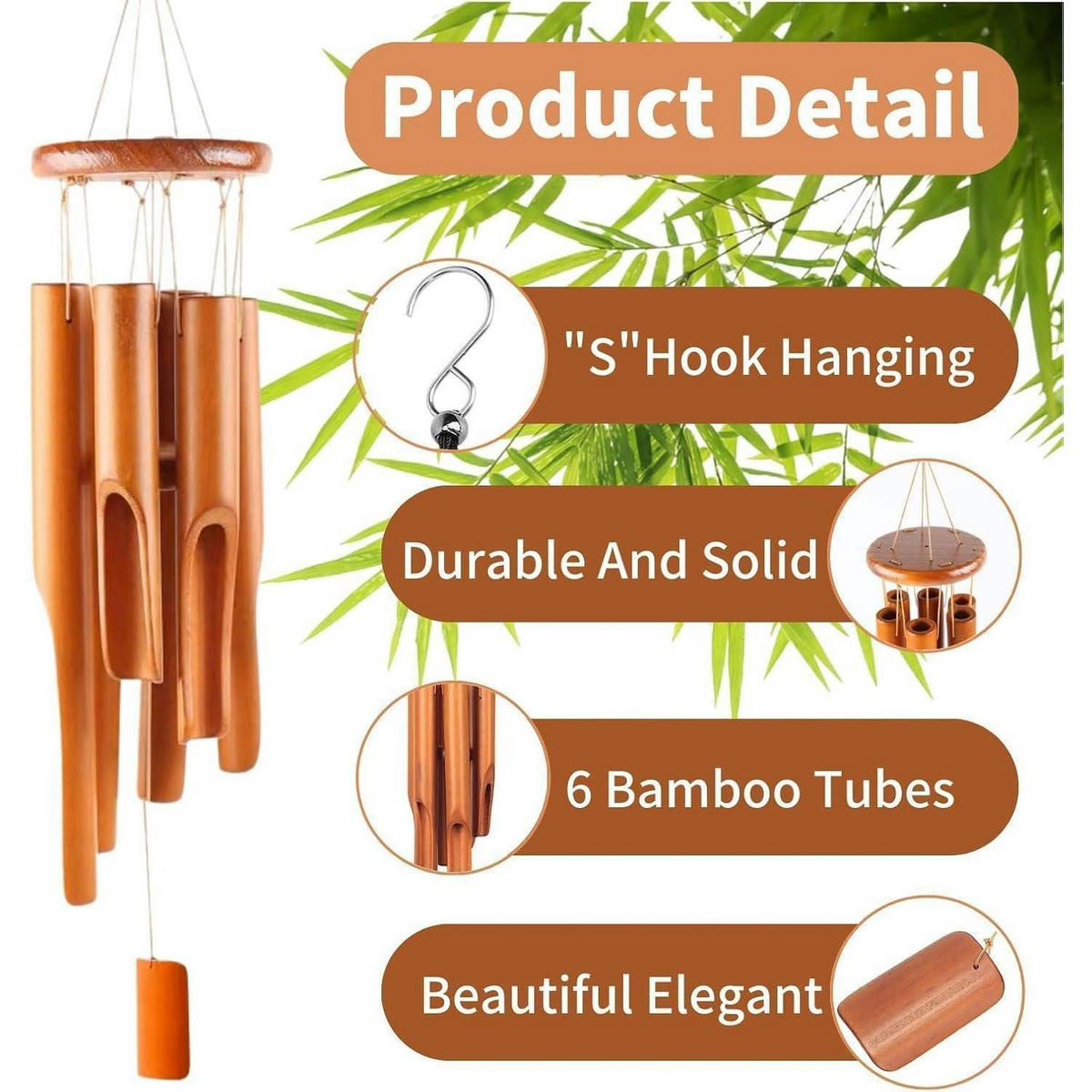 WINDSPIEL Bambus 6 Rohre Holzfarbe 75 cm - Braun, Naturmaterialien (10/10/75cm)