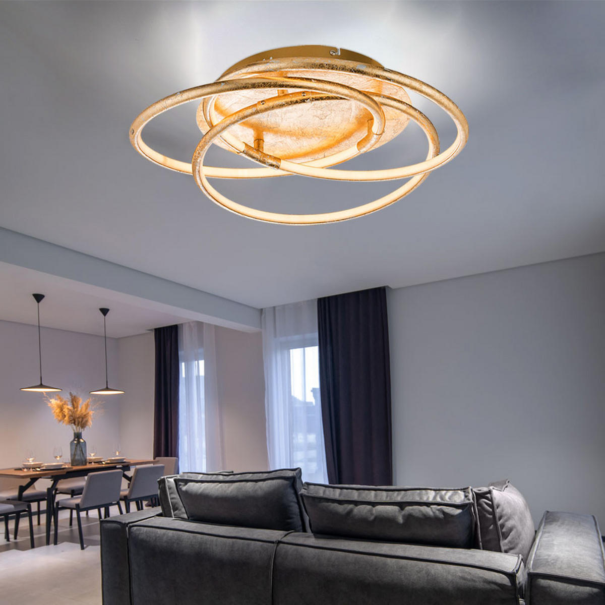 LED DECKENLEUCHTE Barna Gold Aluminium - Goldfarben, Metall (50/50/14cm) - Globo Lighting