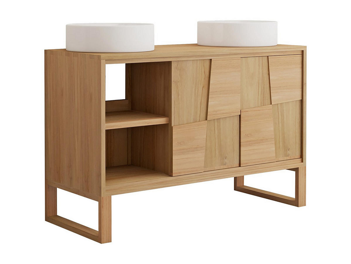 DOPPELWASCHTISCH - 120 cm x 50 cm - Holz, Platte - Naturfarben Hell - MATARAM - Naturfarben, Holz (120/80/50cm) - Vente-Unique