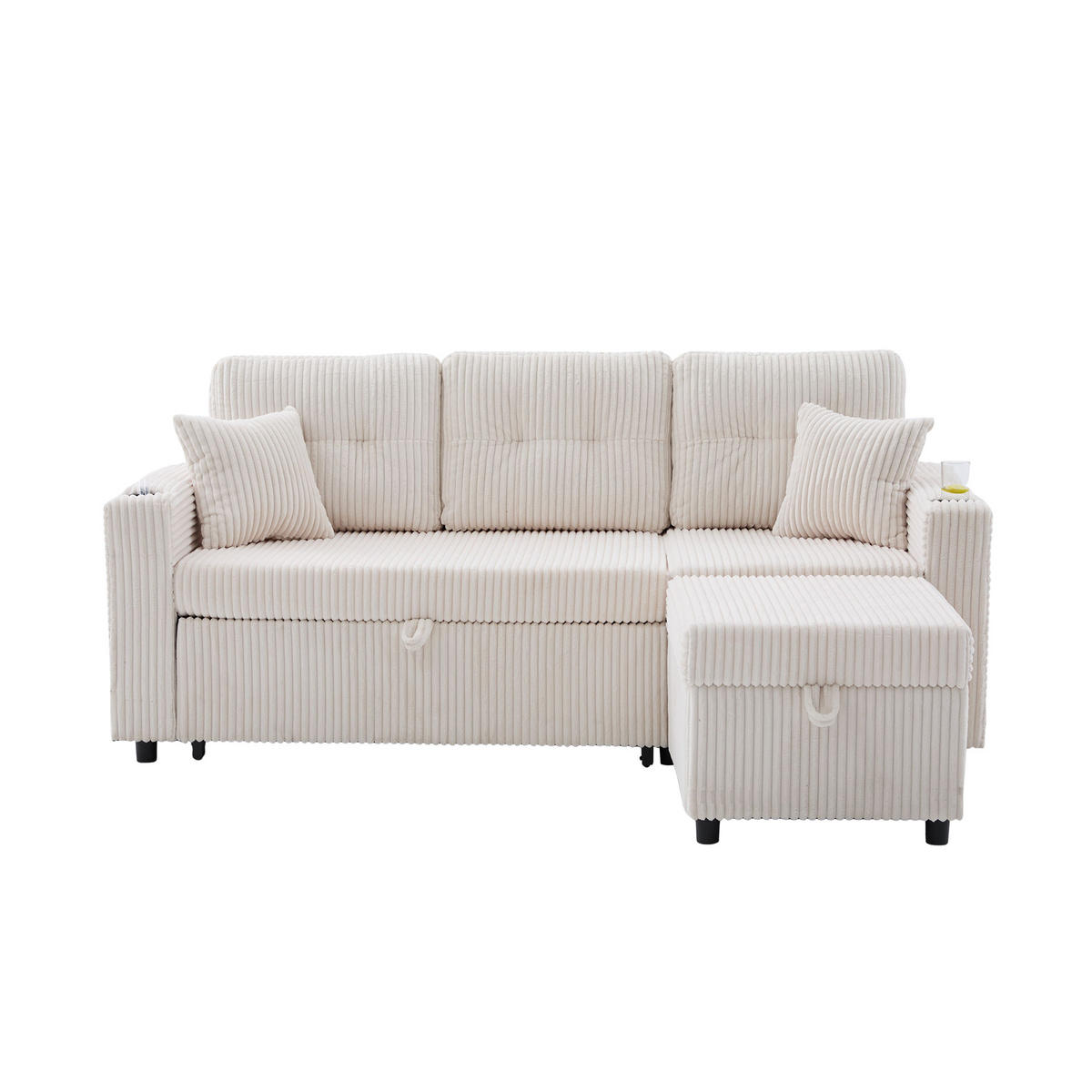 SCHLAFSOFA 3-er Sofa mit Schlaffunktion,Aufbewahrungshocker,Cord,Beige - Beige, Textil (196/85/119cm) - LVHOM