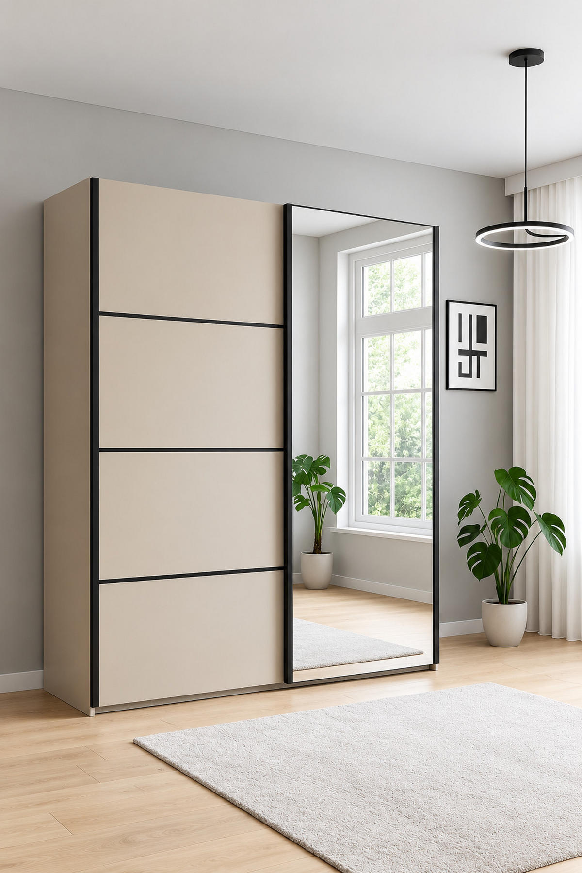 KLEIDERSCHRANK mit Spiegel - Napoli 3 - Kaschmir, Holzwerkstoff (150/245/67cm) - BM-Möbel