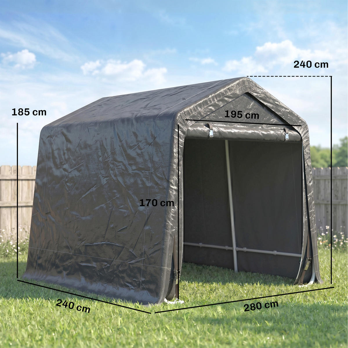 CARPORT Dunkelgrau 1 Stück - Dunkelgrau, Kunststoff/Metall (240/240/280cm) - GiPP