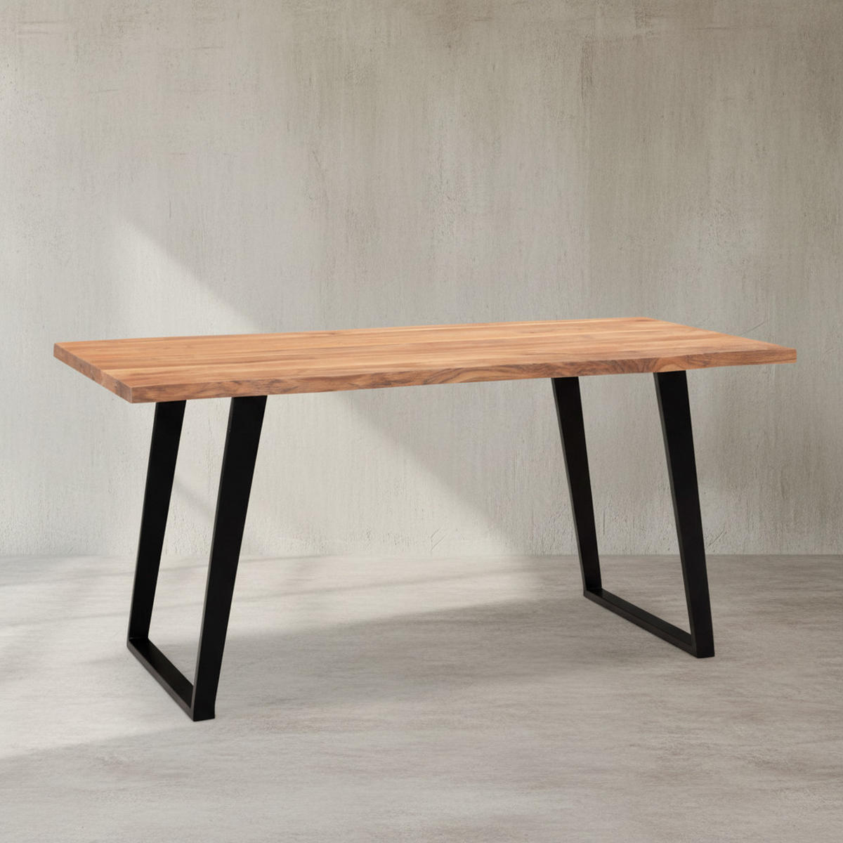 SCHREIBTISCH Massivholz Baumkante U-Gestell Handarbeit ATOLL, Goldbraun-Schwarz 160x80x76 cm - Schwarz/Braun, Holz/Metall (80/160/76cm) - KADIMA DESIGN