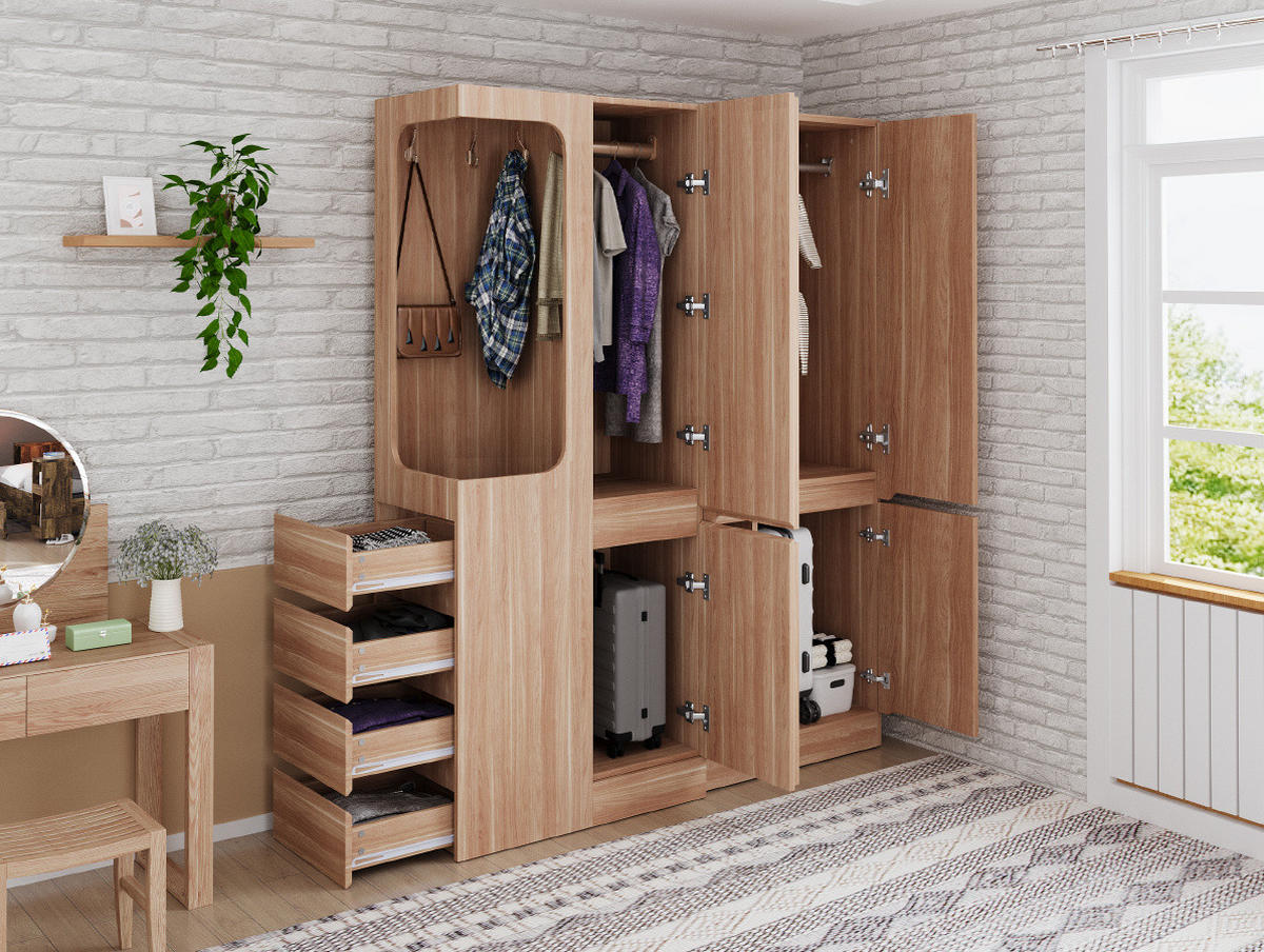 KLEIDERSCHRANK 140/170/40 cm Holzfarbe aus Kiefernholz mit Schubladen - Nussbaumfarben, Holzwerkstoff (40/170/140cm) - OKMYHOME