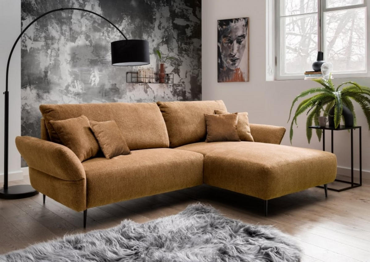 ECKSOFA mit verstellbare Armlehnen, beidseitig montierbar - Gelb/Schwarz, Textil/Metall (286/178cm) - myHomelando