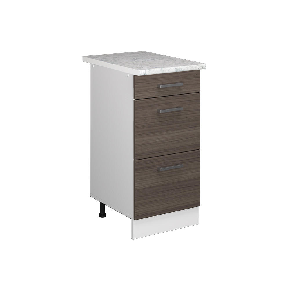 KÜCHENSCHRANK R-Line Grau 40 cm mit Schubladen, AP Marmor - Weiß/Braun, Holzwerkstoff (40/81.6/60cm) - Vicco