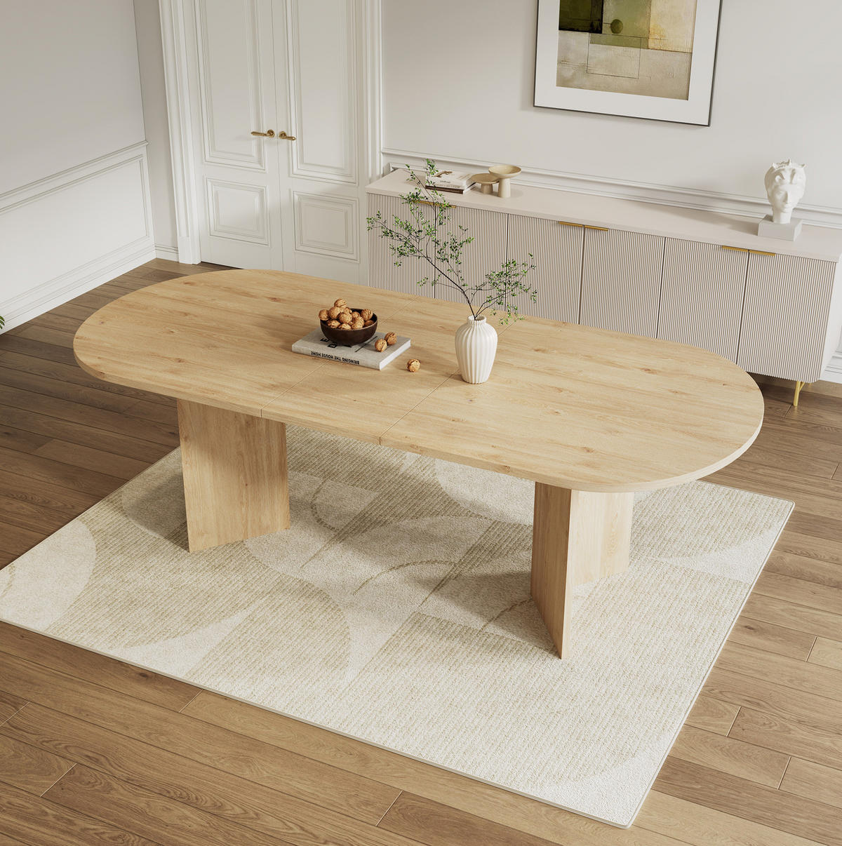 JEDILNA miza 160/200/90 cm z raztegljivim sistemom, 18 mm debela plošča in zaobljeni robovi, Hrast - barve hrasta, leseni material (200/90/75cm) - Redom