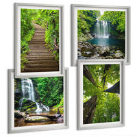 BILDER SET 4er Set - 50x50 cm & 40x60 cm Silberner Rahmen - Pfad Wald Wasserfall Vegetation - Silberfarben, Kunststoff (50/50cm) - TULUP