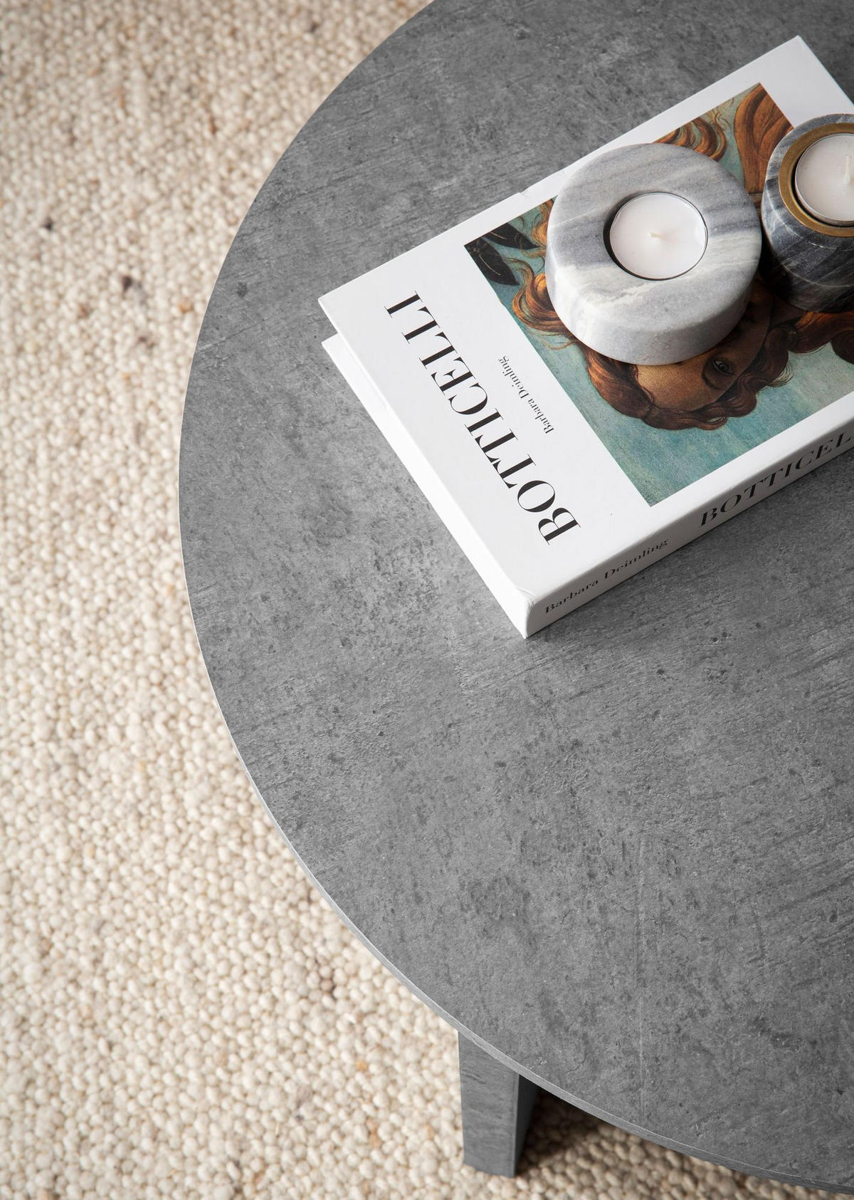 COUCHTISCH rund in Stein-Optik – modernes Design in Großformat, Grau 60x60x33 cm - Grau, Holzwerkstoff (60/60/33cm) - KADIMA DESIGN