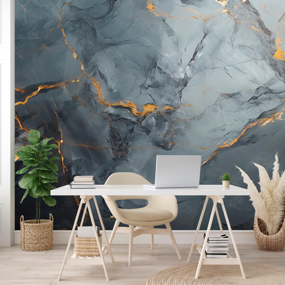 FOTOTAPETE Natürliche Marmorstruktur 400x280 - Goldfarben/Schwarz, Papier (400/280cm) - Muralo