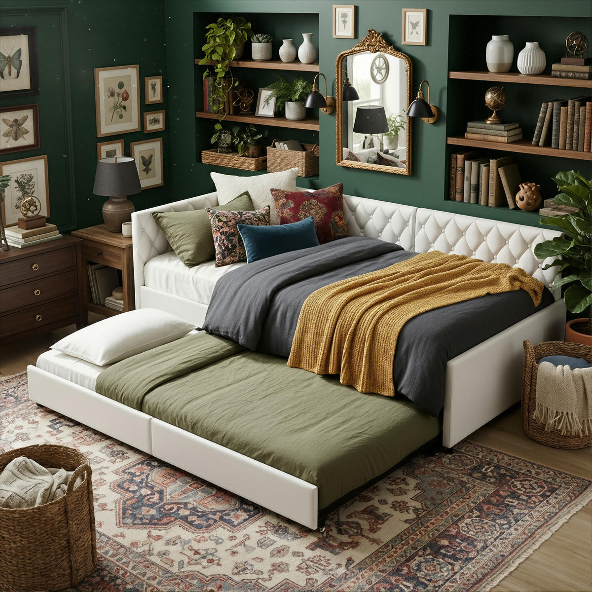 POLSTERBETT Tagesbett 90/200 cm mit Ausziehbarer Tandemliege Samtoptik Beige - Beige, Textil (90/200cm) - Creahappy