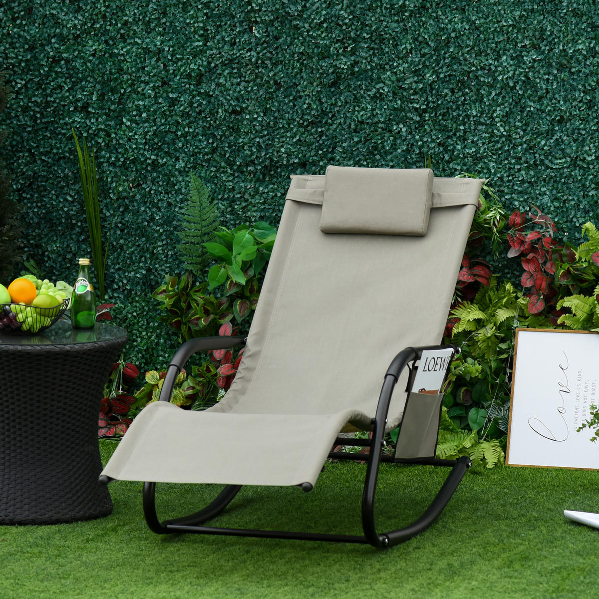 GARTENLIEGE DE-06977 Metall Mesh, mit Seitentasche Schwarz/Hellgrau - Hellgrau, Metall (62/88/150cm) - ComfortXL