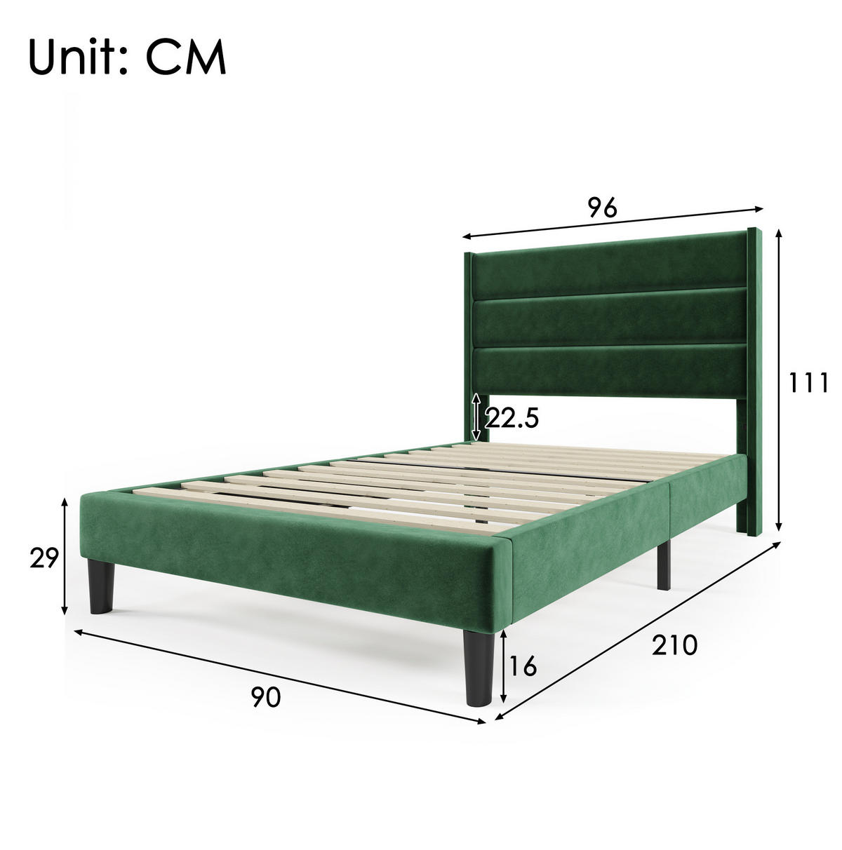 POLSTERBETT 90/200 cm Dunkelgrün aus Samt mit Lattenrost - Grün, Textil (90/200cm) - OKMYHOME