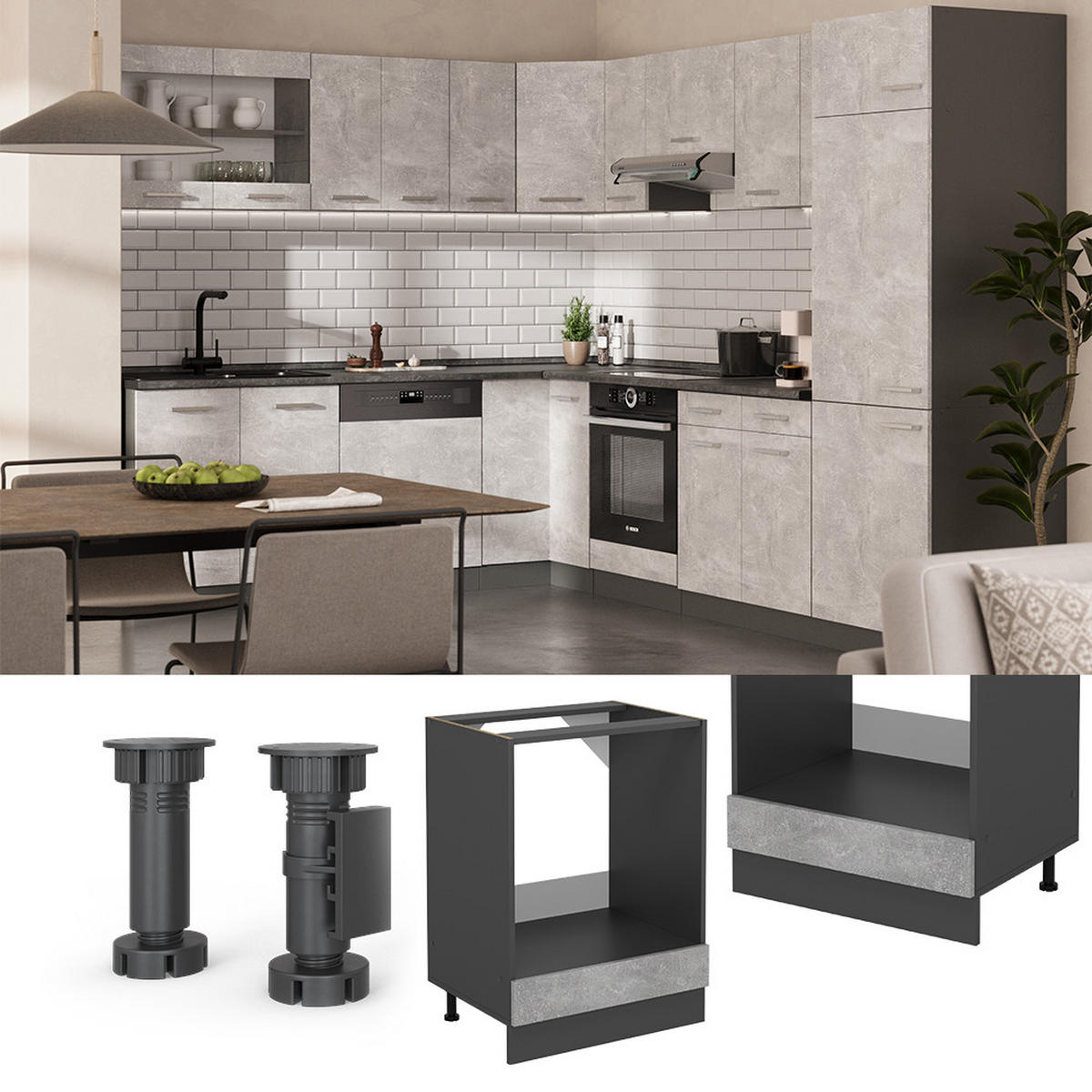 Anthrazit/Grau, Holzwerkstoff (60/81.6/60cm) - Vicco