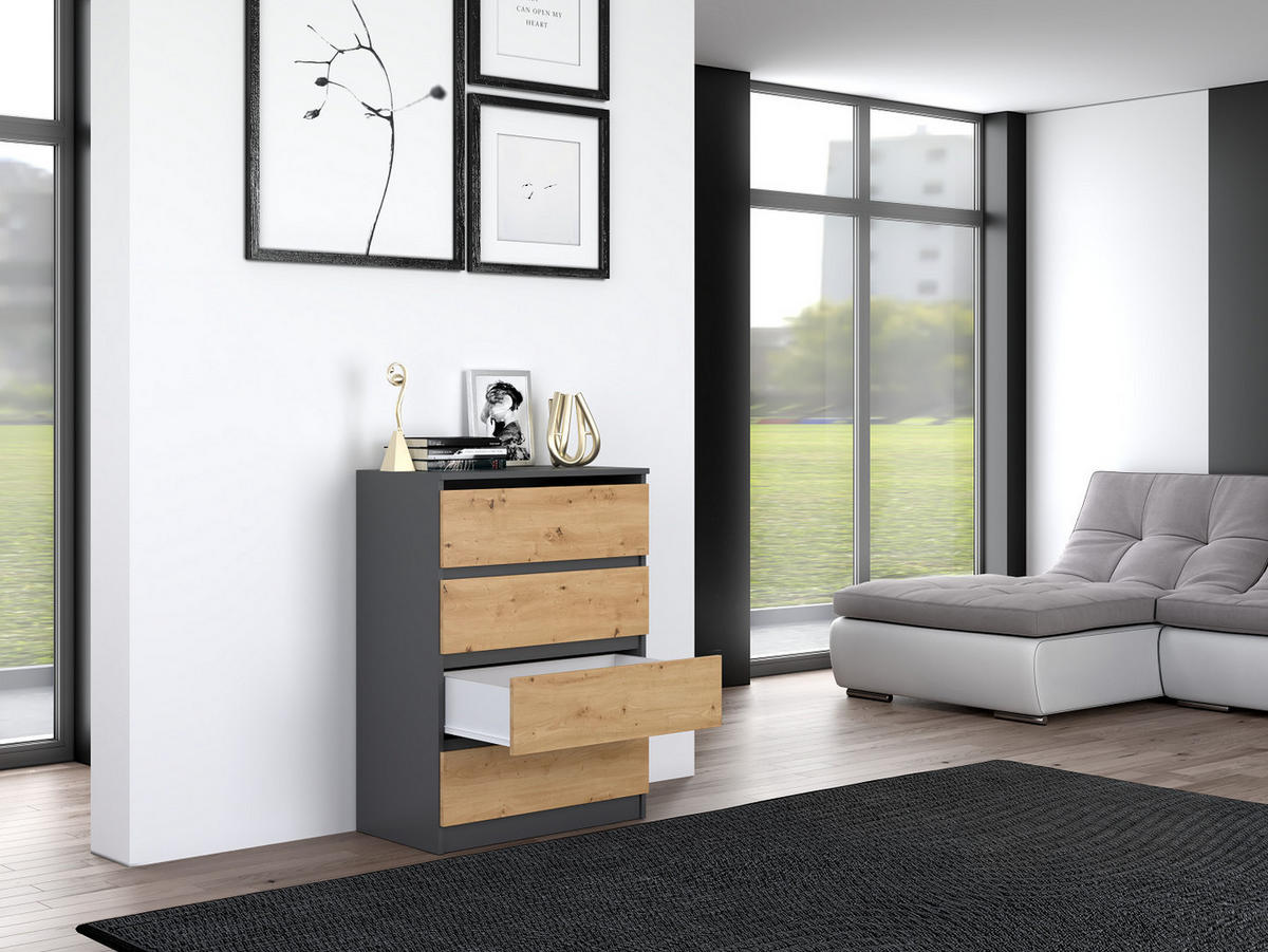 KOMMODE 4 SCHUBLADEN M4 - ANTHRAZIT / EICHE ARTISAN - Anthrazit/Eiche Artisan, Holzwerkstoff (70/97/40cm) - CDF