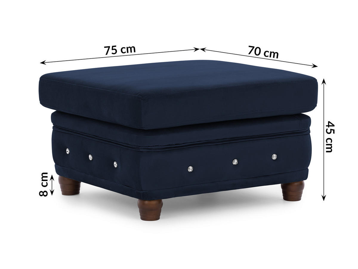 HOCKER Chesterfield Cleo Blink Marineblau Samt mit Kristallsteppung und braunen Massivholzfüßen - Blau/Braun, Holz/Textil (75/45/70cm) - S-Style Möbel
