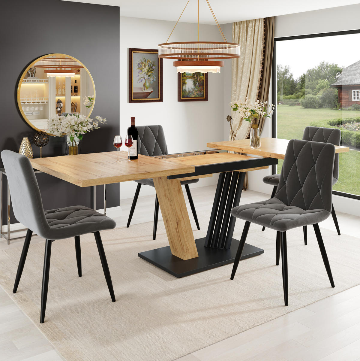 AUSZIEH-ESSTISCH MDF in Holzoptik, 120/160/80/76 cm, verstellbare Füße, Naturfarben - Naturfarben, Holzwerkstoff (120/80/76cm) - Redom