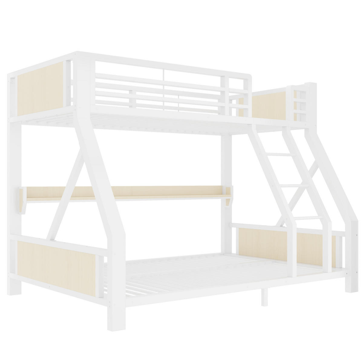 ETAGENBETT aus Metall und Holz 90x200/140x200 cm Weiß mit LED-Beleuchtung und Ablagefach - Weiß, Metall (90/200cm) - Modfu
