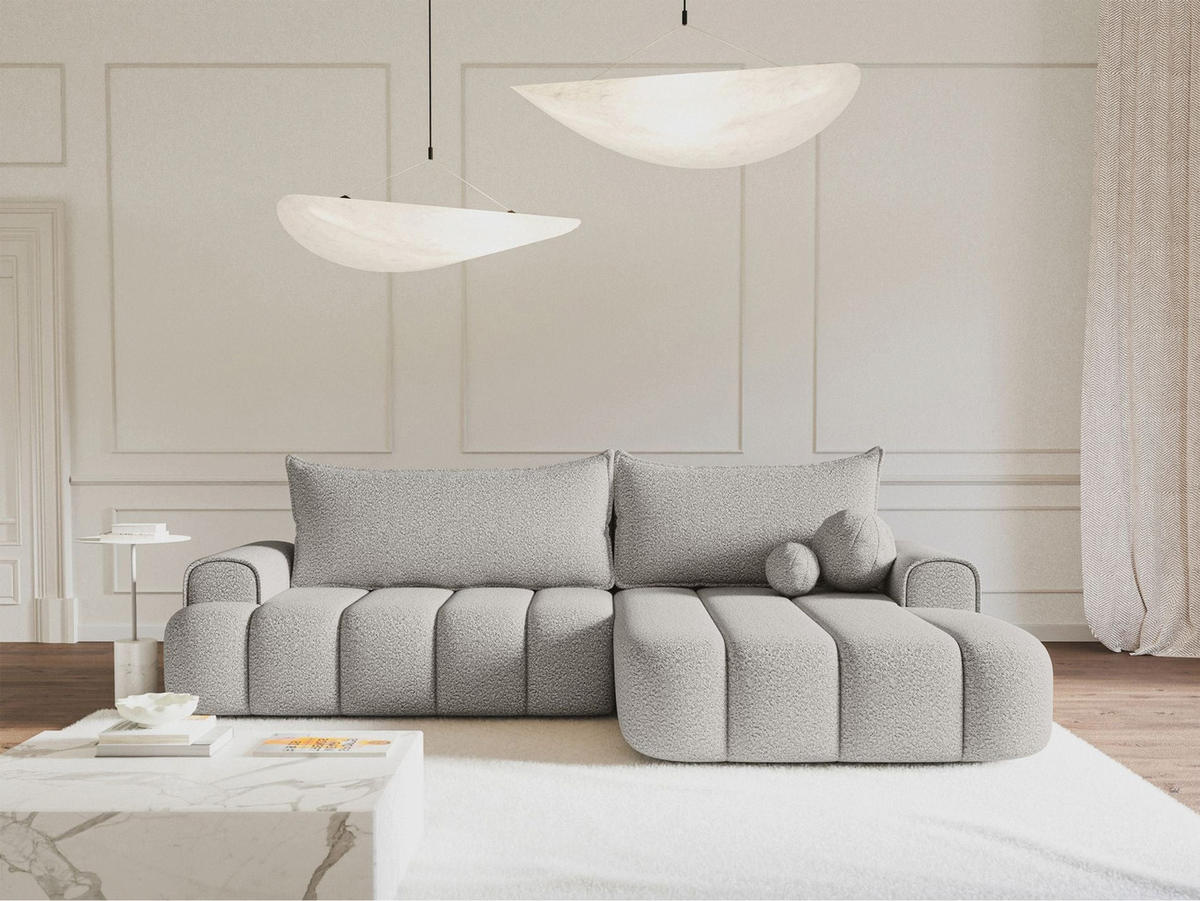 ECKSOFA Dandelino Hellgrau mit Bouclé-Bezug, rechts - Hellgrau/Schwarz, Kunststoff/Textil (172/271cm) - Selsey