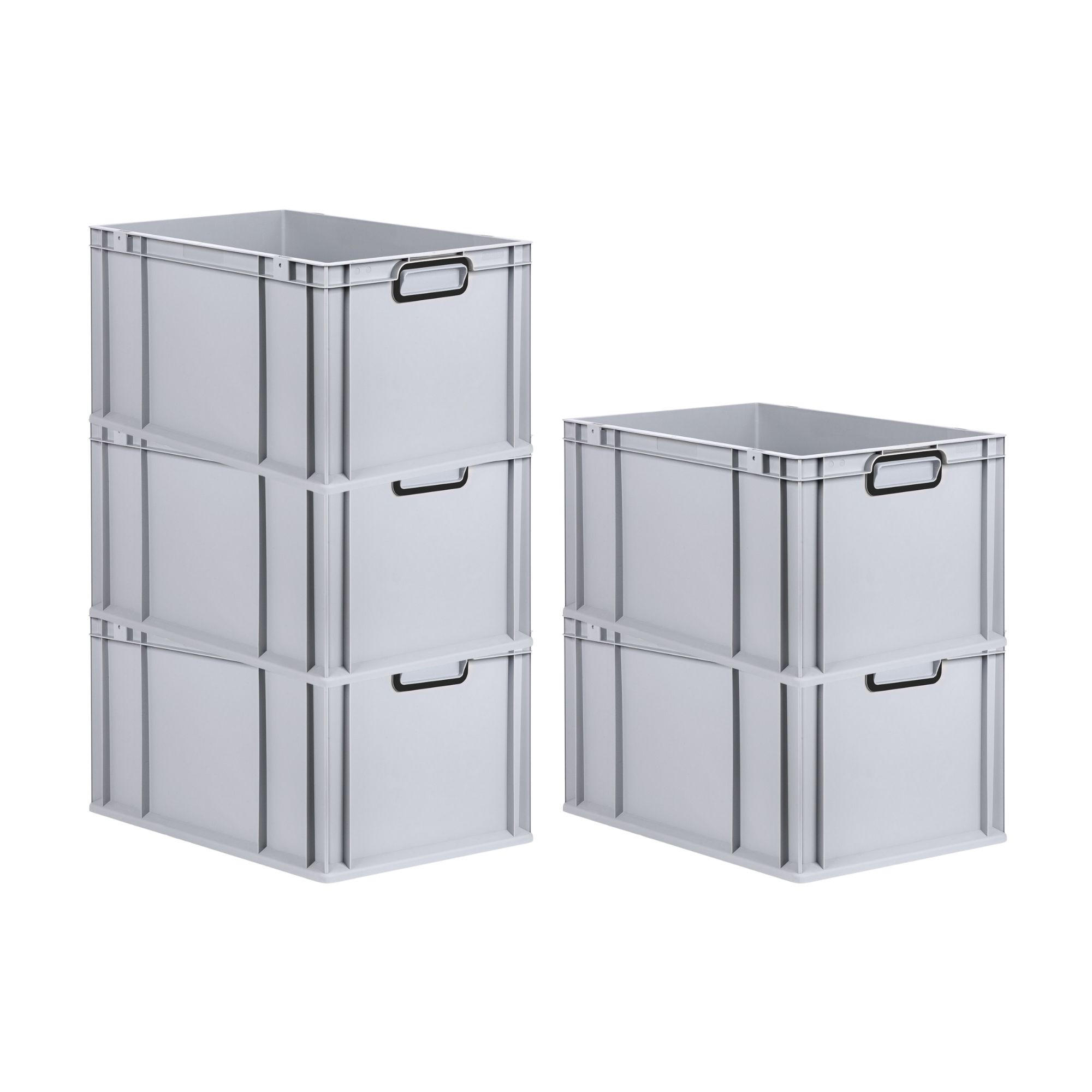 EUROBOX 5x NextGen Color 32x40x60 cm 65 Liter Griffe schwarz zu, Grau - Schwarz/Grau, Kunststoff (40/32/60cm) - PROREGAL