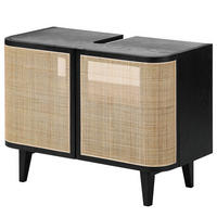 WASCHBECKENUNTERSCHRANK - Rattan / Eiche teilmassiv - Eichefarben/Schwarz, Naturmaterialien/Eichenholz (80/60/40cm) - home24