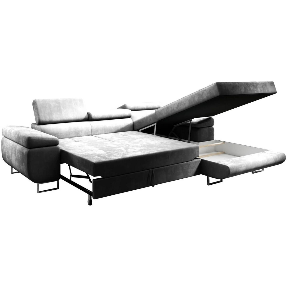 ECKSCHLAFSOFA Alons verstellbaren Kopfstützen, Hellgrau, rechts - Chromfarben/Hellgrau, Textil (275/203cm) - Beautysofa
