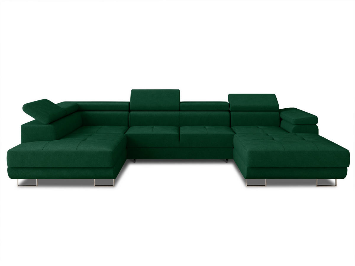 WOHNLANDSCHAFT Caris U, Seite: Rechts - Grün, Holz/Textil (348/90/205cm) - Sofnet