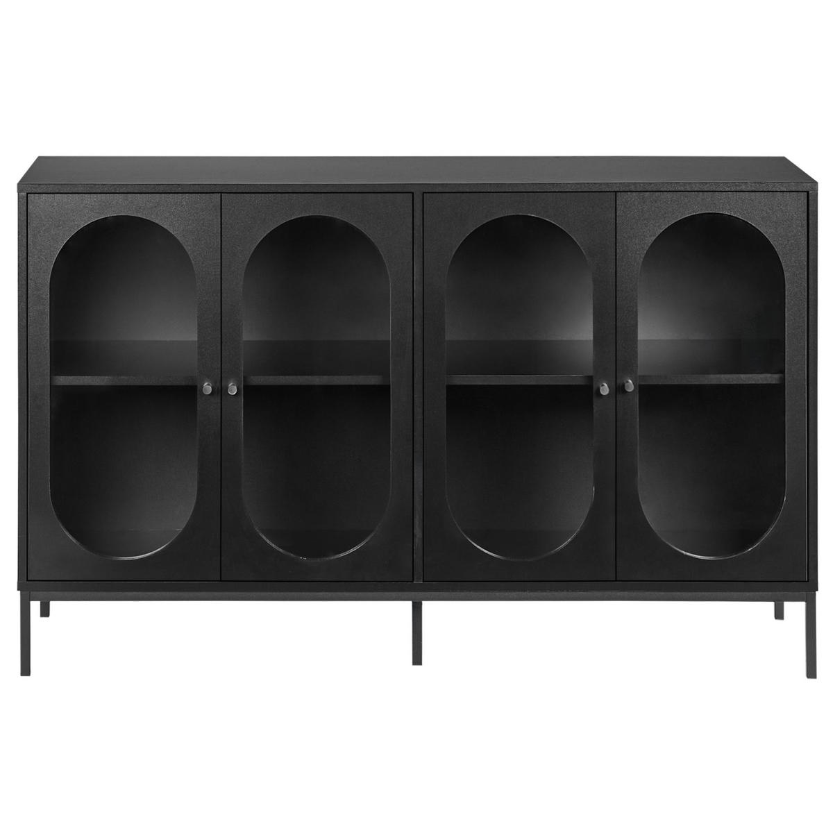 SIDEBOARD se skleněnými dveřmi 137 cm Černý Langford - černá, kompozitní dřevo (137/83/40cm) - Beliani