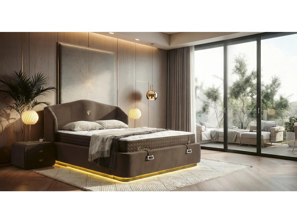 POLSTERBETT Pandora Bett Set 140x190 Braun - Braun, Textil/Metall (140/190cm) - Villa Möbel